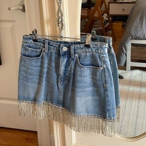 Blank NYC Denim Skirt with Sequin Tassels 26